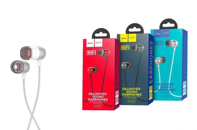 Наушники вакуумные проводные HOCO M31 Delighted sound universal earphones with microphone (серебристый)