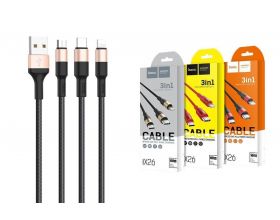 Кабель USB 3 в 1 HOCO X26 lightning/Micro/Type-c (черно-золотистый) 1м