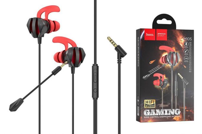 Наушники вакуумные проводные HOCO M105 Sharp wire control gaming earphones with microphone (черный)