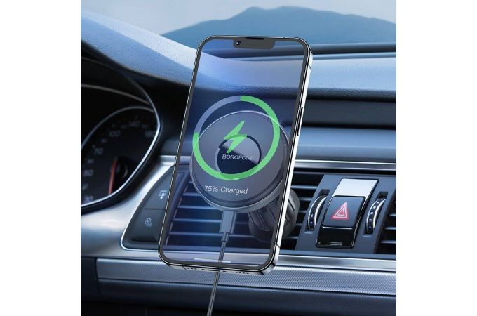 Держатель автомобильный для телефона BOROFONE BH202 в решетку воздуховода серый