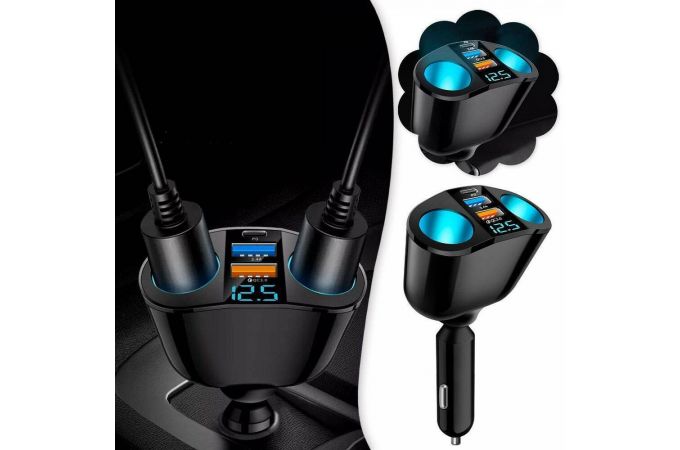 Разветвитель авто TDS TS-CAU68B (2 гнезда + USB + QC3.0 + PD20W)