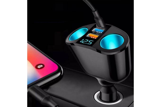 Разветвитель авто TDS TS-CAU68B (2 гнезда + USB + QC3.0 + PD20W)
