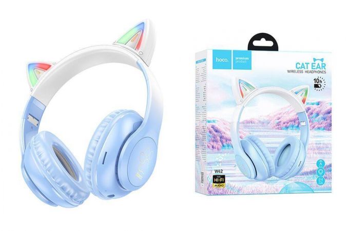 Наушники мониторные беспроводные HOCO W42 wireless headphones Bluetooth (синий кристалл)
