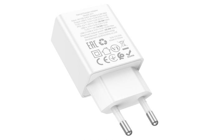 Сетевое зарядное устройство USB + USB-C HOCO N71 Nuevo PD30W+QC3.0 (белый)