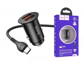 Автомобильное зарядное устройство АЗУ 2USB + кабель Type-C HOCO NZ1 36W+QC3.0 (черный)