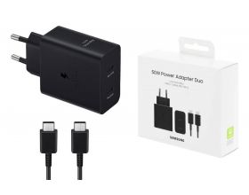 Сетевое зарядное устройство 2USB-C Samsung PD Adapter 50W + кабель Type-C Adapter Duo EP-T5020 (or.) (черный)
