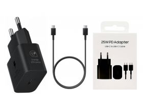 Сетевое зарядное устройство USB-C + кабель Type-C 3A Samsung PD25W (cop.)  (черный) Super Fast Charge EP-TA800NBEGWW
