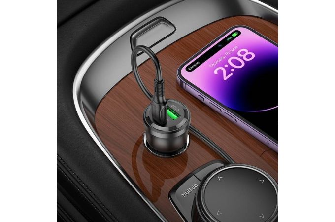 Автомобильное зарядное устройство АЗУ USB + USB-C + кабель Lightning BOROFONE BZ25 PD 38W + QC3.0 (черный прозрачный)