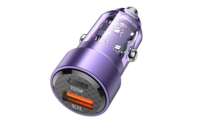 Автомобильное зарядное устройство АЗУ USB + USB-C BOROFONE BZ20 38W  PD20W + QC3.0 (фиолетовый прозрачный)