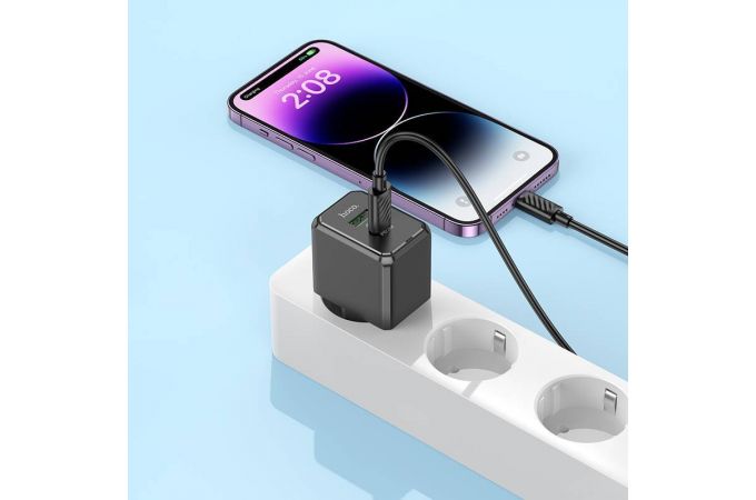 Сетевое зарядное устройство USB + USB-C + кабель Lightning - Type-C HOCO CS14A  PD20W+QC3.0 (черный)