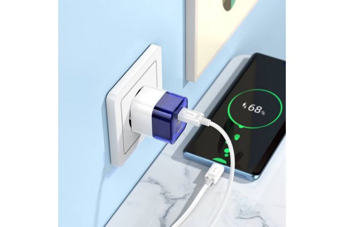 Сетевое зарядное устройство USB-C + кабель Type-C HOCO C125A PD20W (синий прозрачный )