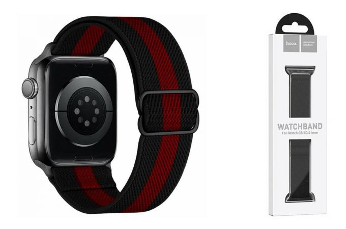 Ремешок для Apple Watch HOCO WA04 Эластичный нейлоновый ремешок серии Fashion (42-49 мм) черный с красным
