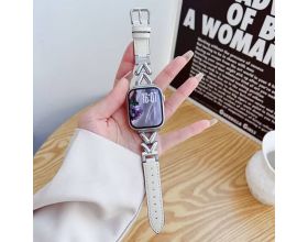 Ремешок для Apple Watch 38/40/41 mm AA металл+кожа (белый)