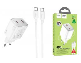 Сетевое зарядное устройство 2USB-C + кабель Type-C HOCO N42 PD45W (белый)