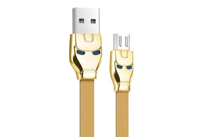 Кабель USB - MicroUSB HOCO U14 2,4A золотой 1м (в оплетке,LED индикатор)