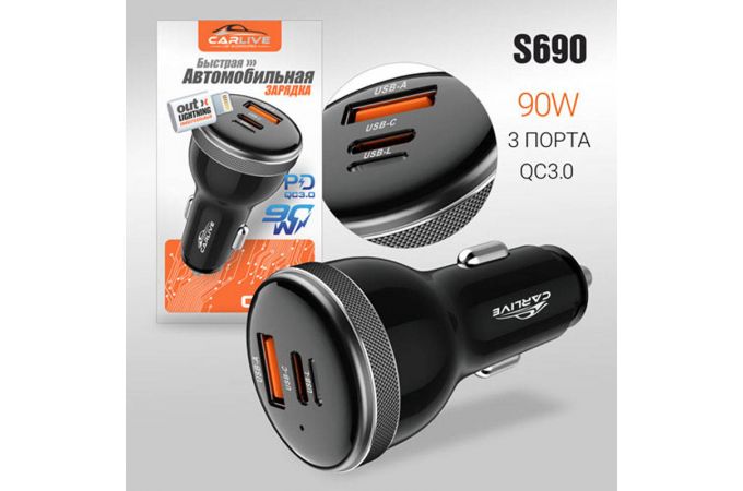 Автомобильное зарядное устройство Carlive CR44 3 порта QC3.0 + PD30W + L (с вольтметром) Black (черный) 20pcs