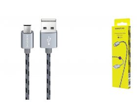 Кабель USB - MicroUSB BOROFONE BX24 2A (серый) 1м (в оплетке)