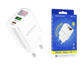 Сетевое зарядное устройство USB + USB-C BOROFONE BA78A PD20W + QC 3.0 (белый)