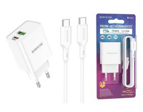 Сетевое зарядное устройство USB+USB-C + кабель Type-C-Type-C BOROFONE BA69A Powerful PD20W + QC3.0 (белый)
