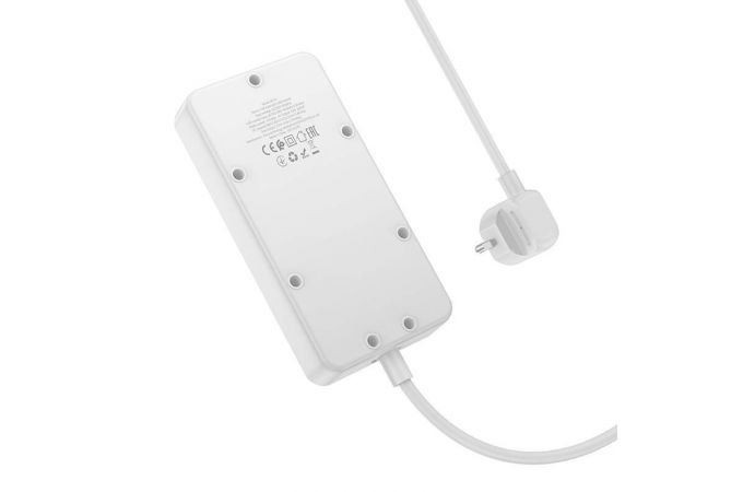 Сетевой фильтр HOCO AC7A Storm (2м, 3  розетки, 3 USB + USB-C  (белый)