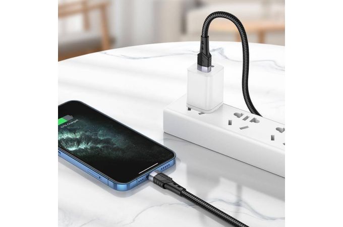 Кабель USB - Lightning BOROFONE BU35 (черный) 1,2м (с усиление сгиба)