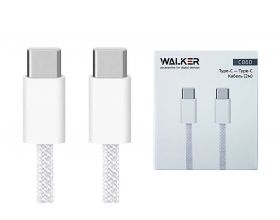 Кабель USB Type-C - USB Type-C WALKER C860 65W, поддержка PD, нейлон, белый, 2 м