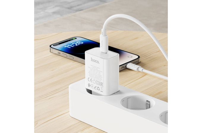 Сетевое зарядное устройство USB-C  + кабель Lightning - Type-C HOCO C143A Benefit (белый)