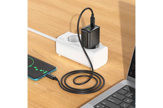 Сетевое зарядное устройство USB + USB-C + кабель Type-C - Type-C HOCO CS25A Rico PD20W+QC3.0 (черный)