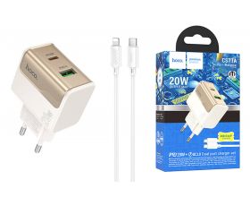 Сетевое зарядное устройство USB + USB-C + кабель Type-C - Lightning HOCO CS71A Star Speed PD20W+QC3.0 (белый)