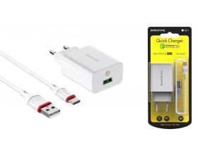 Сетевое зарядное устройство USB + кабель Type-C BOROFONE BA21A QC3.0 (белый)