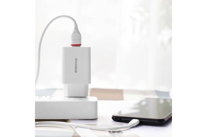 Сетевое зарядное устройство USB + кабель Type-C BOROFONE BA21A QC3.0 (белый)