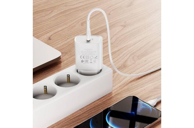 Сетевое зарядное устройство USB-C + кабель Lightning - Type-C HOCO N14 PD20W+QC 3.0 (белый)