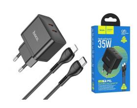 Сетевое зарядное устройство 2USB-С + кабель Lightning HOCO N29 Triumph PD35W (черный)