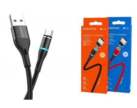 Кабель USB - USB Type-C BOROFONE BU16, 3A (черный) 1,2м (в оплетке, магнитный, LED индикатор)