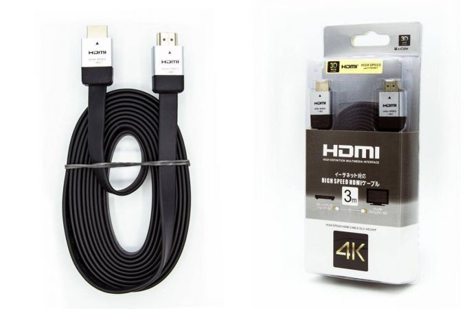 Кабель HDMI (папа - папа) 3 м (V2.0) 4K плоский черный