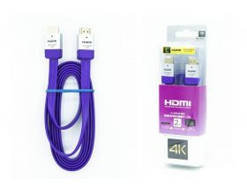 Кабель HDMI (папа - папа) 3 м (V2.0) 4K плоский фиолетовый
