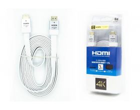 Кабель HDMI (папа - папа) 3 м (V2.0) 4K плоский серебро