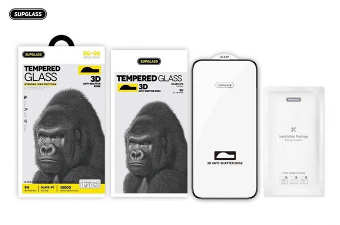 Защитное стекло SUPGLASS Nano Edge Glass SG-08 iPhone 17 / 16 Pro (6.3) (силиконовый борт)