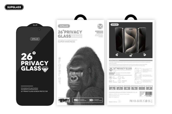 Защитное стекло SUPGLASS XC-12 Full Screen Coverage 26° Privacy Glass iPhone 14 Pro max (6.7) (антишпион)