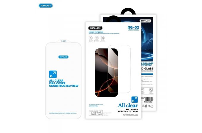 Защитное стекло Supglass SG-02 без черных рамок Transparent Glass All Clear For IPhone 13 Pro Max / 14 Plus (6.7)