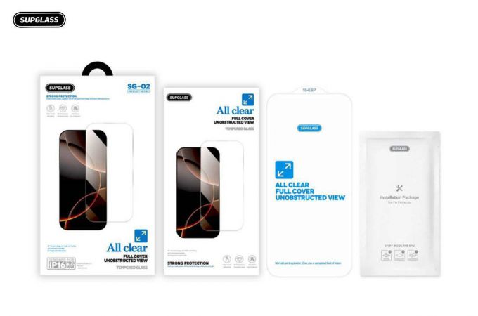 Защитное стекло Supglass SG-02 без черных рамок Transparent Glass All Clear For IPhone 17 Pro Max / 16 Pro Max (6.9)