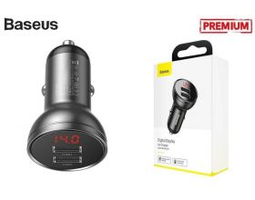 Автомобильное зарядное устройство BASEUS Digital Display Dual, 2*USB, 2.4A, серый, дисплей