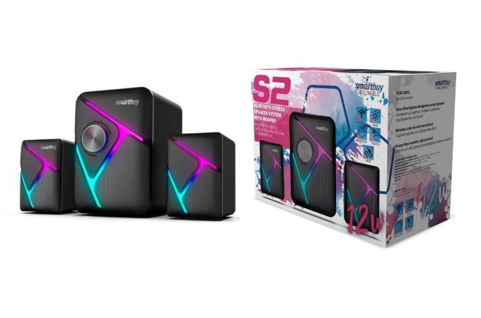 Акустическая система 2.1 Smartbuy S2, Bluetooth, 12Вт, LED-подсветка, черная (SBA-4500)/16