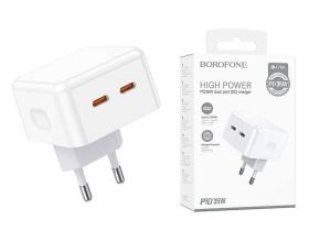 Сетевое зарядное устройство USB-C + USB-C BOROFONE BA76A PD 35W (белый)