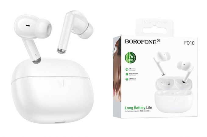 Наушники вакуумные беспроводные BOROFONE FQ10 Joyful true wireless BT headset (белый)