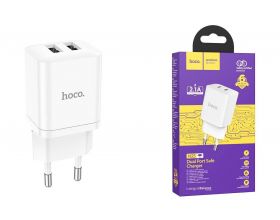 Сетевое зарядное устройство 2USB HOCO N25 2100mAh (белый)