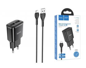 Сетевое зарядное устройство 2USB + кабель MicroUSB HOCO C88A 2100mAh (черный)