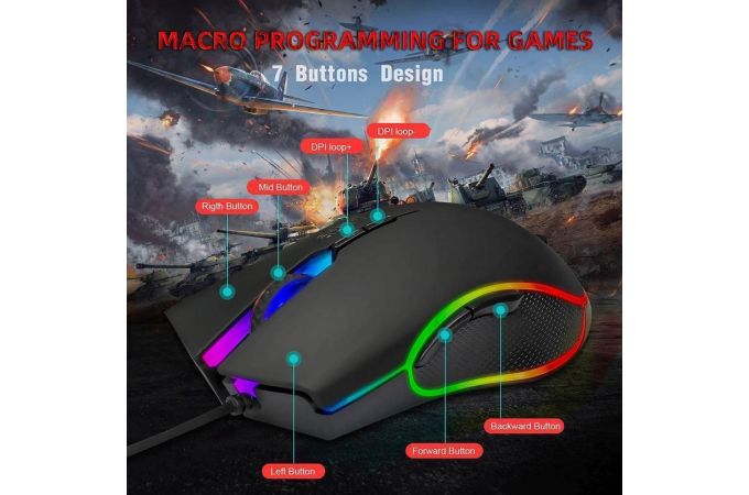 Мышь проводная оптическая Орбита OT-PCM65 RGB (USB, 3200 dpi, 7 кнопок) (черный)