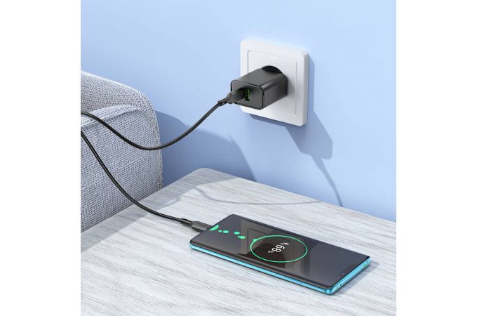 Сетевое зарядное устройство USB + USB-C + кабель Type-C BOROFONE BA88A Navy PD20W+QC3.0 (белый)
