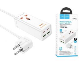 Сетевое зарядное устройство адаптер 2USB + 2USB-C + socket HOCO AC10A Barru PD65W (белый)
